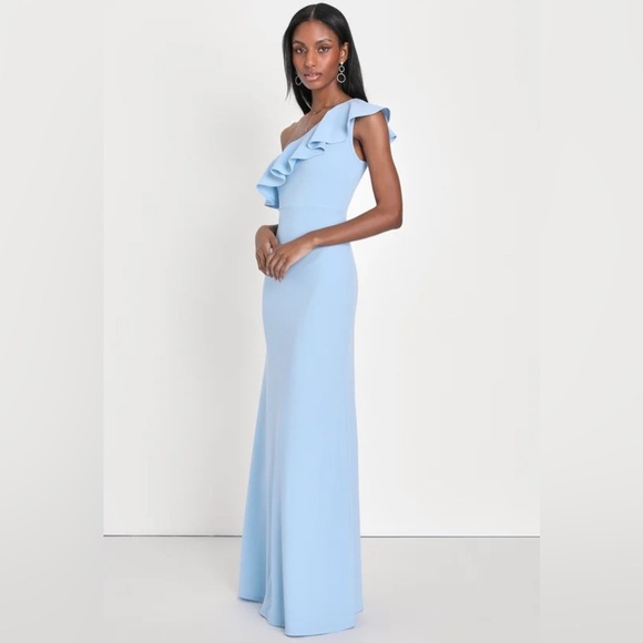 Lulus last forever powder blue one shoulder ruffle maxi dress.sz M nwot - Picture 1 of 4